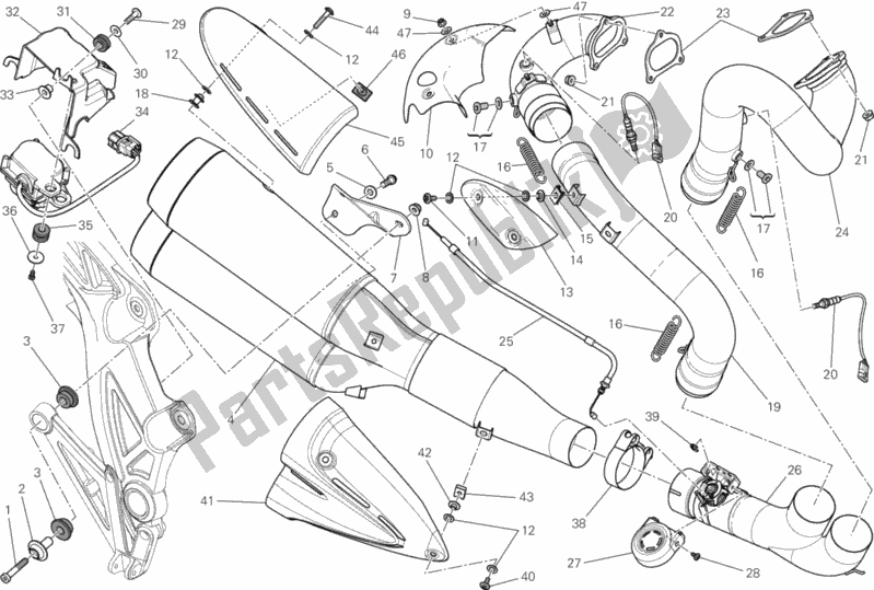 Toutes les pièces pour le Système D'échappement du Ducati Diavel White Stripe 1200 2013